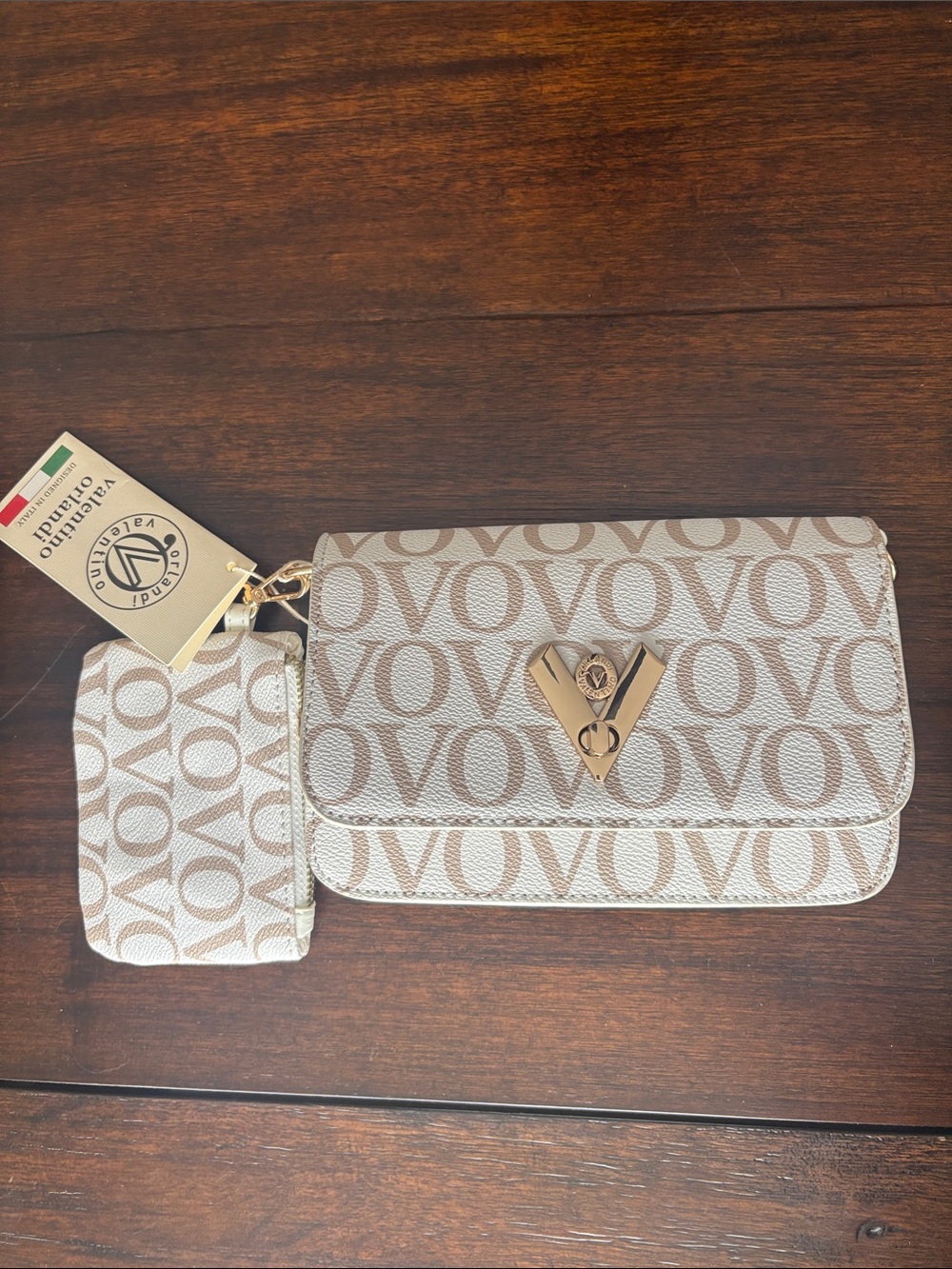 NWT Valentino Orlandi Beige Crossbody Bag with Coin Pouch